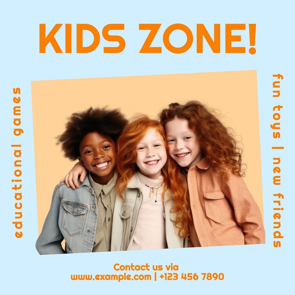 Kids zone Instagram post template, editable text