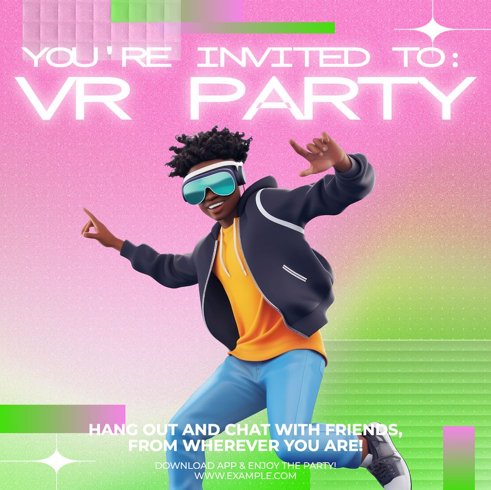 VR party Instagram post template, editable text