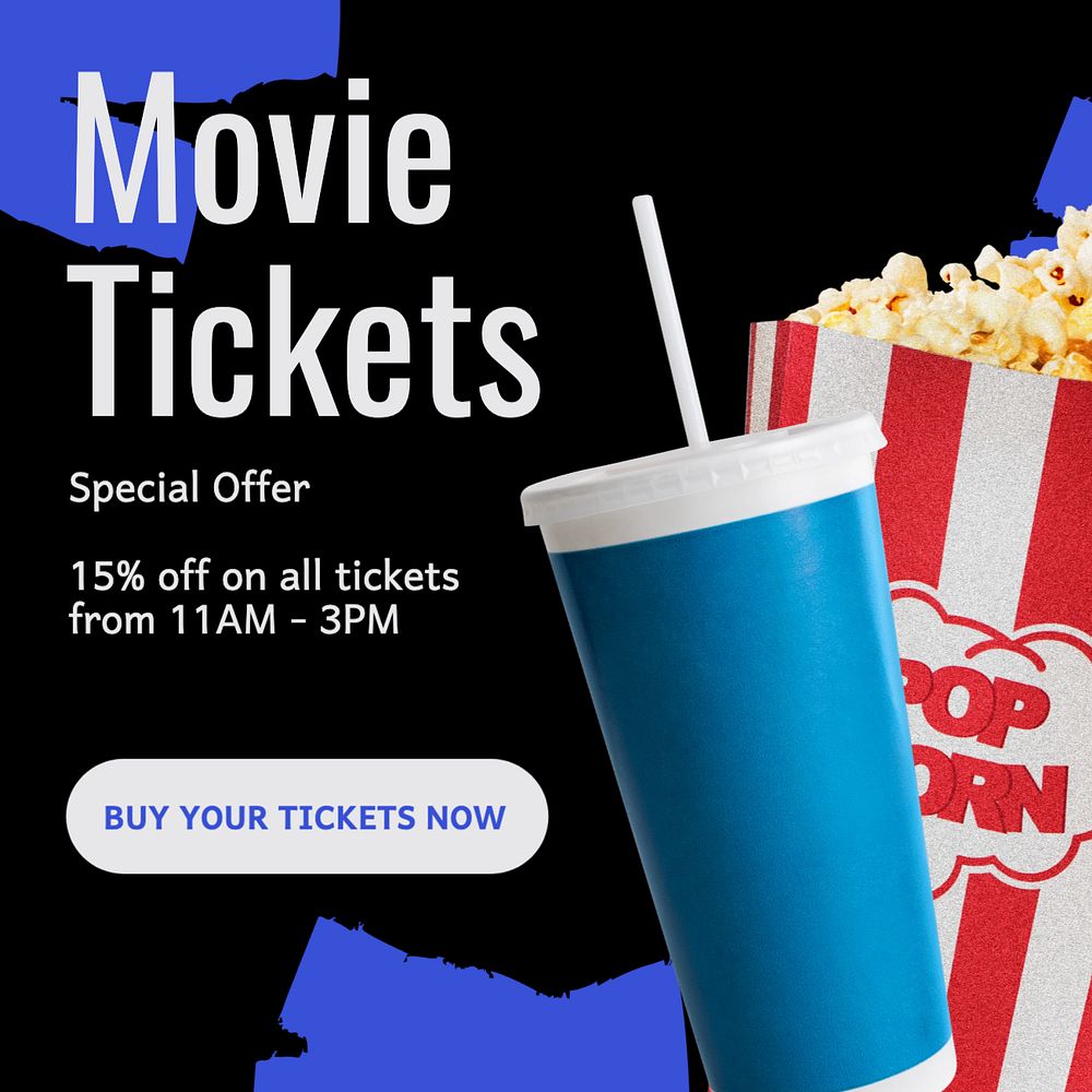 Movie tickets Facebook post template, editable design