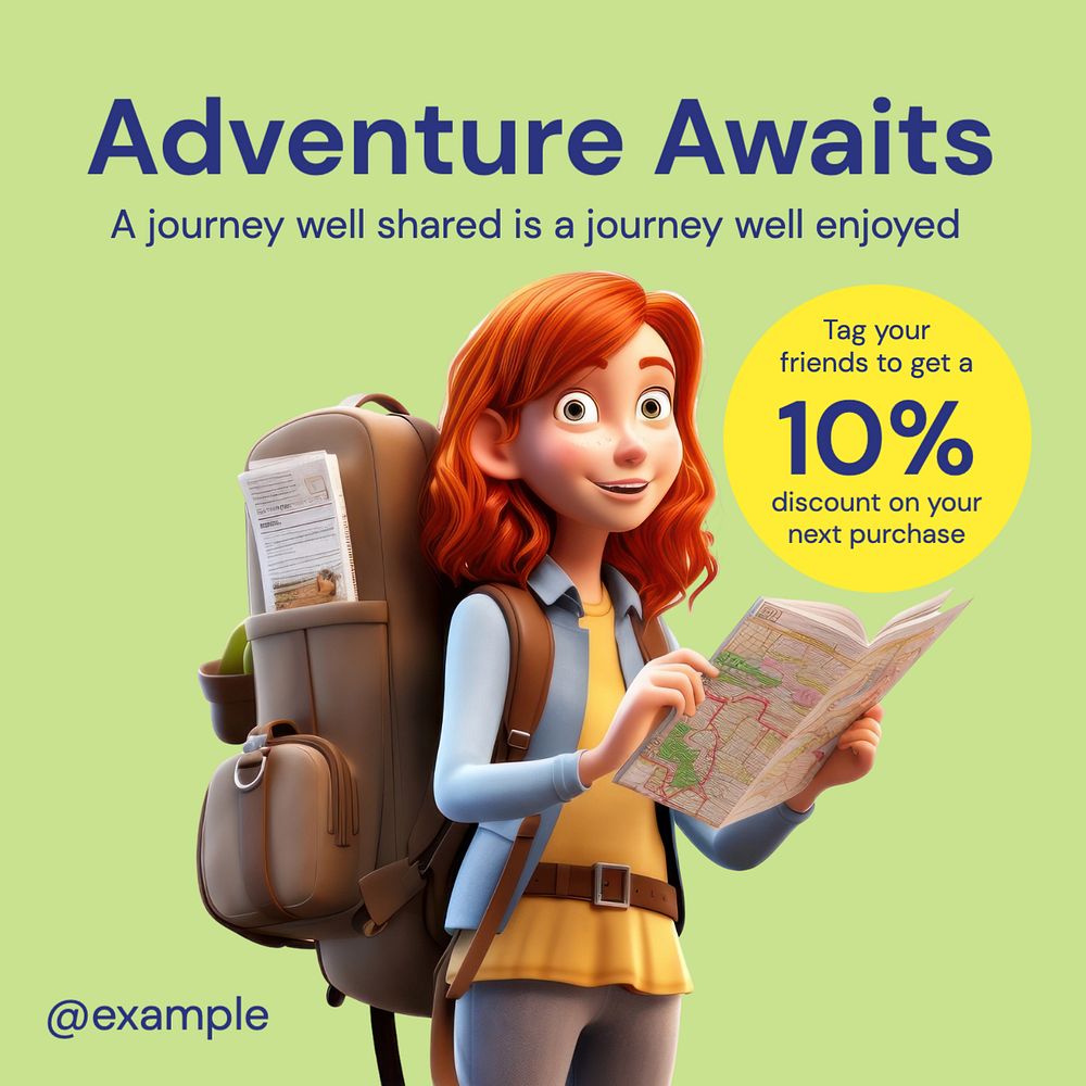 Adventure awaits Instagram post template, editable text