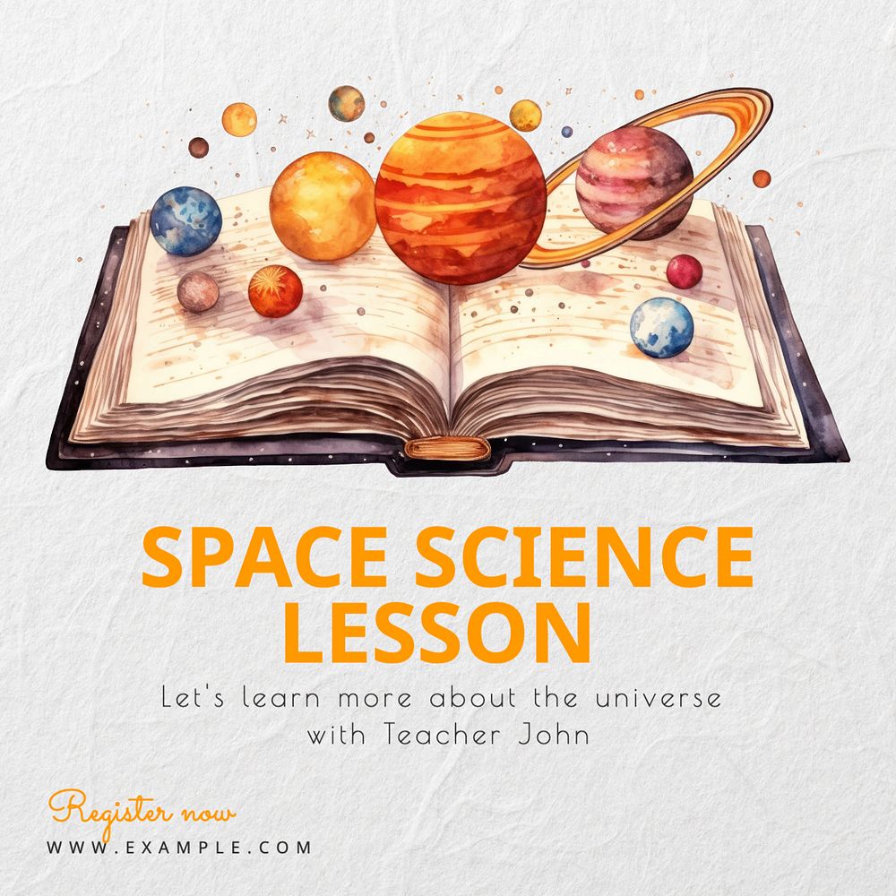 Space science lesson Instagram post template, editable text