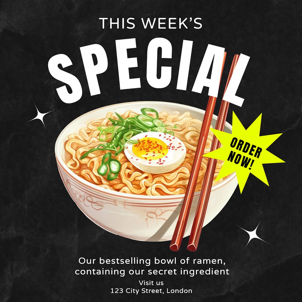 Ramen food Instagram post template, editable text