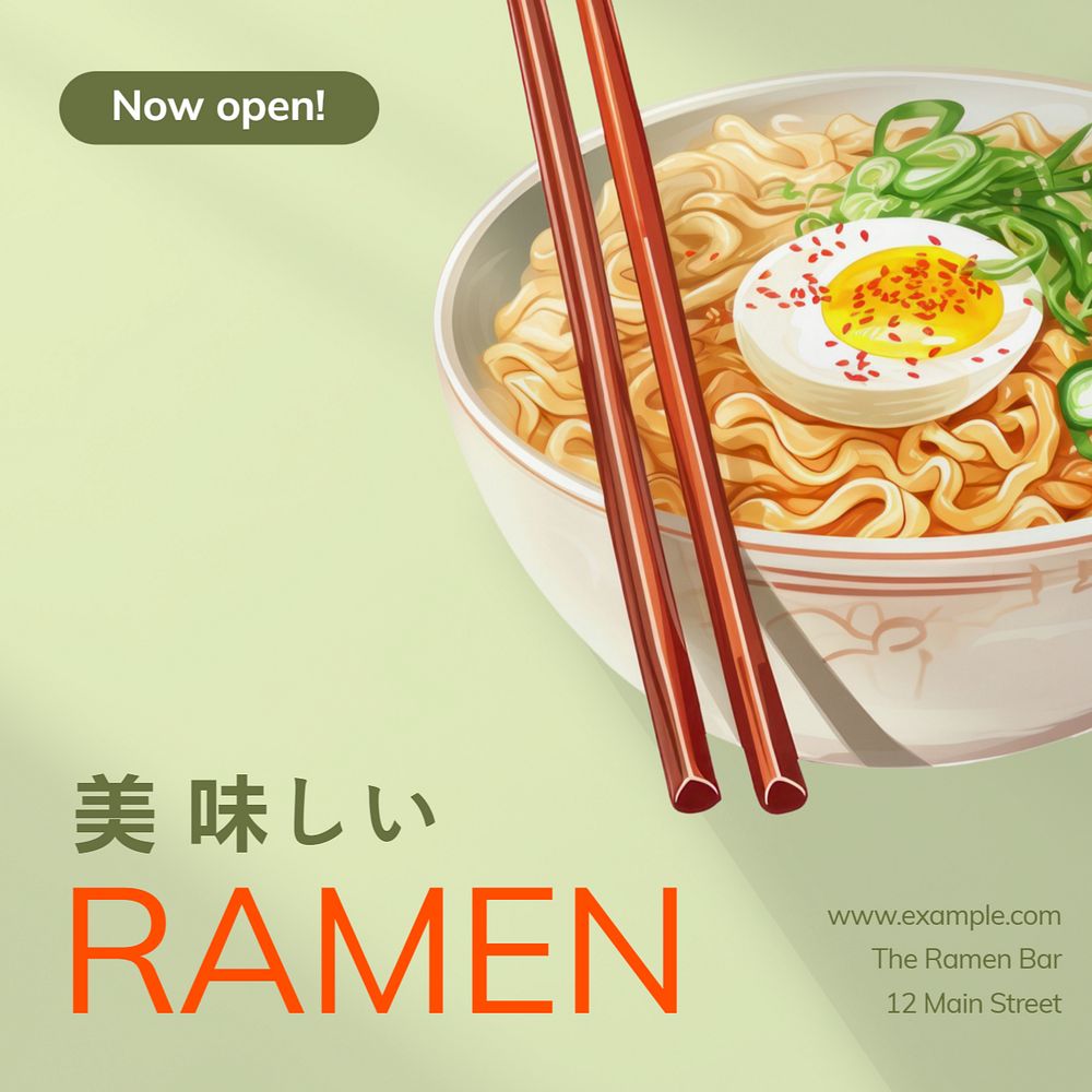 Ramen bar Instagram post template, editable text