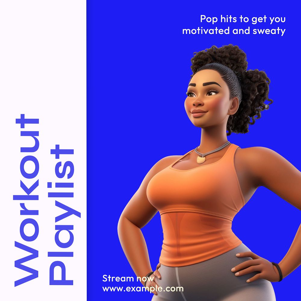 Workout playlist Instagram post template, editable text