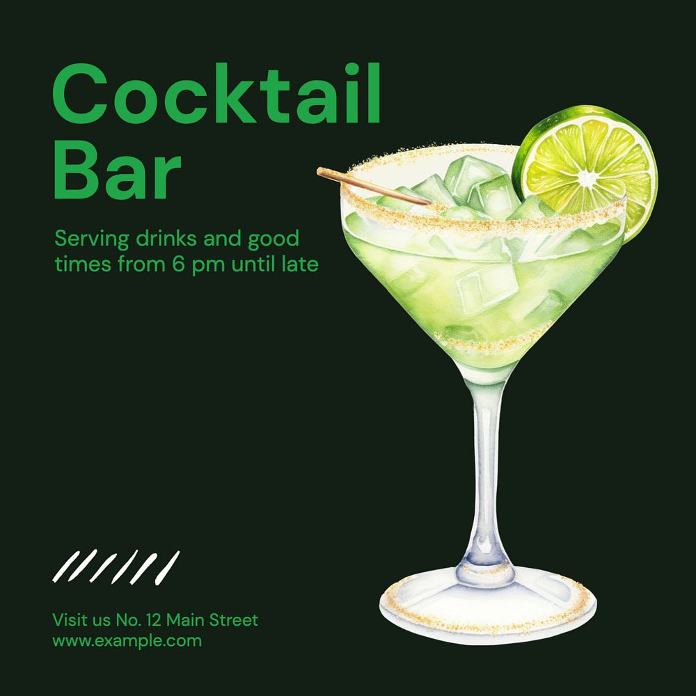 Cocktail bar Instagram post template, editable text