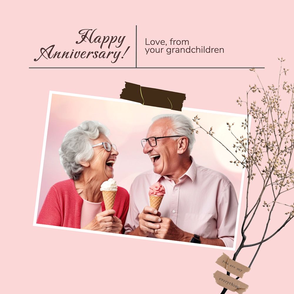 Happy anniversary Instagram post template, editable text