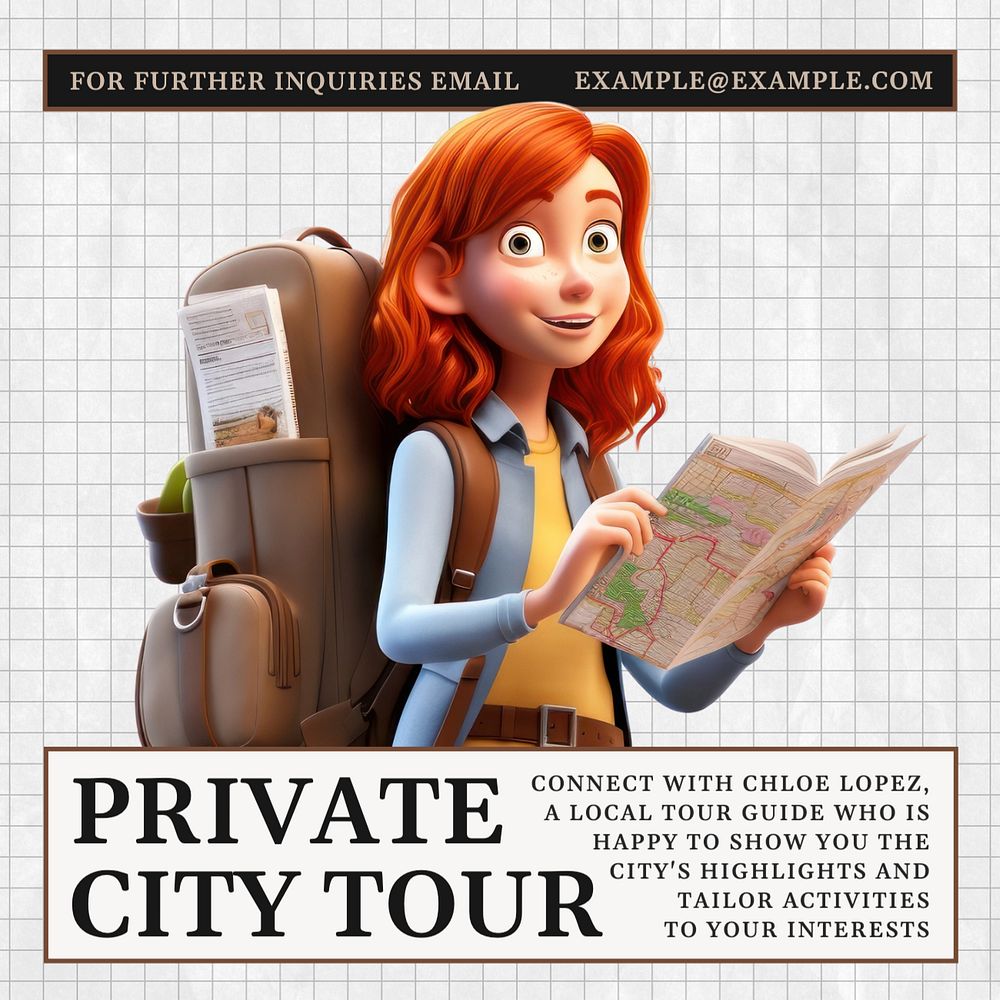 City tour guide Instagram post template, editable text