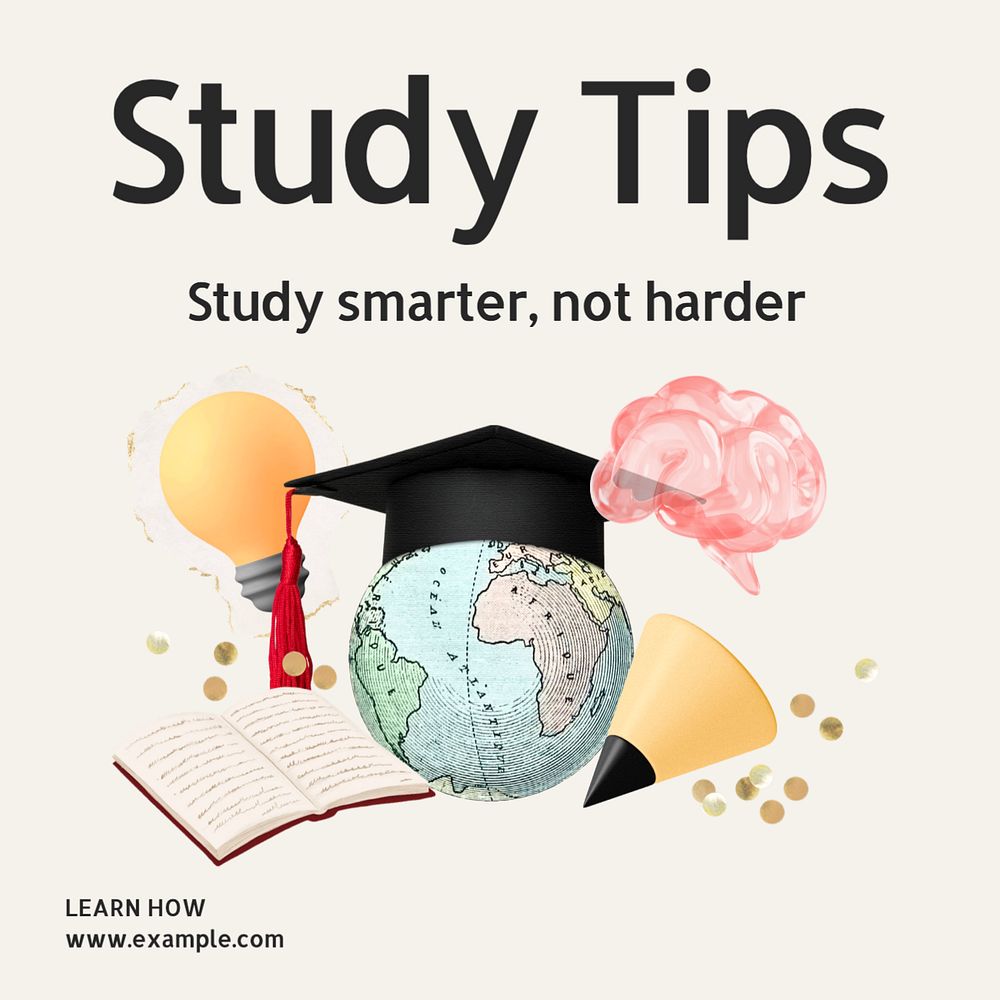 Study tips Instagram post template, editable text