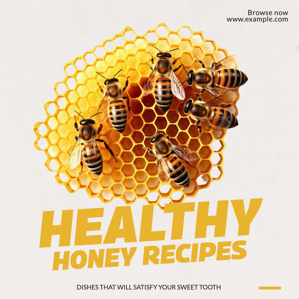 Honey recipes Instagram post template, editable text