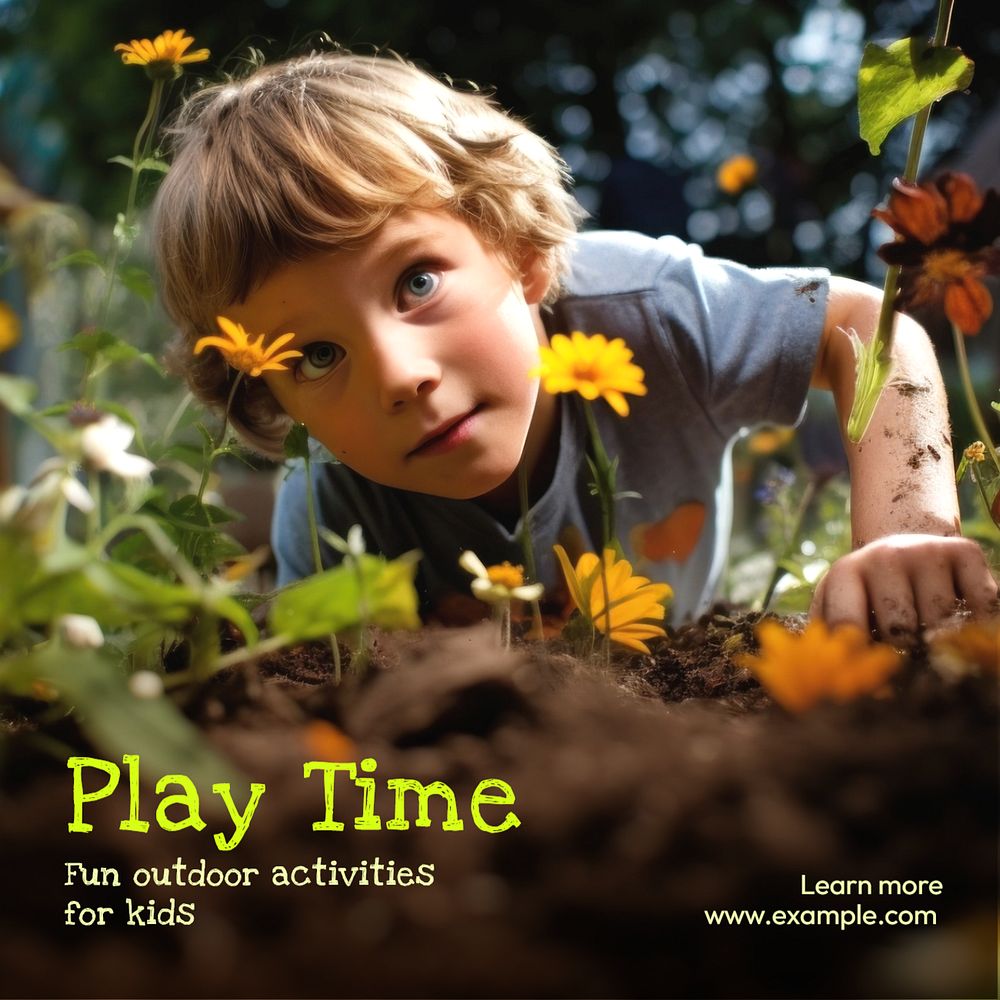 Play time Instagram post template, editable text