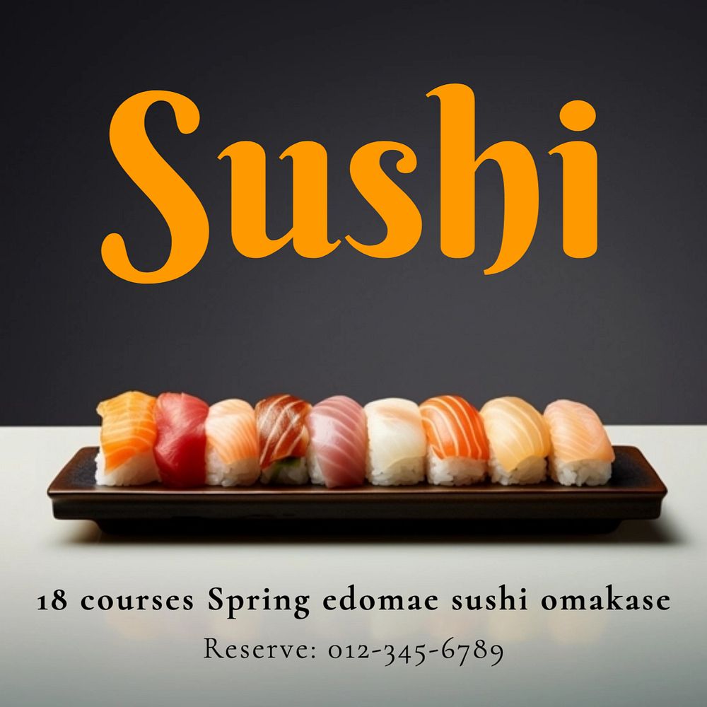 Sushi omakase Instagram post template, editable text