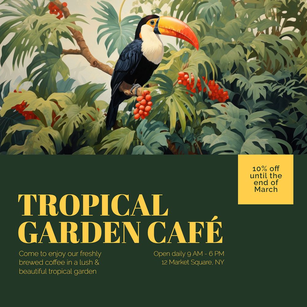 Tropical cafe Instagram post template, editable text