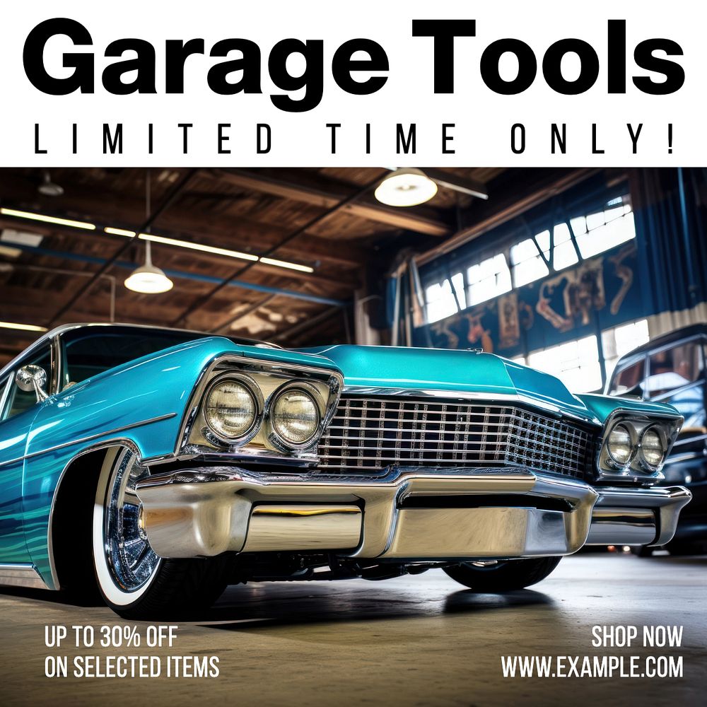 Garage tools & equipment Instagram post template, editable text