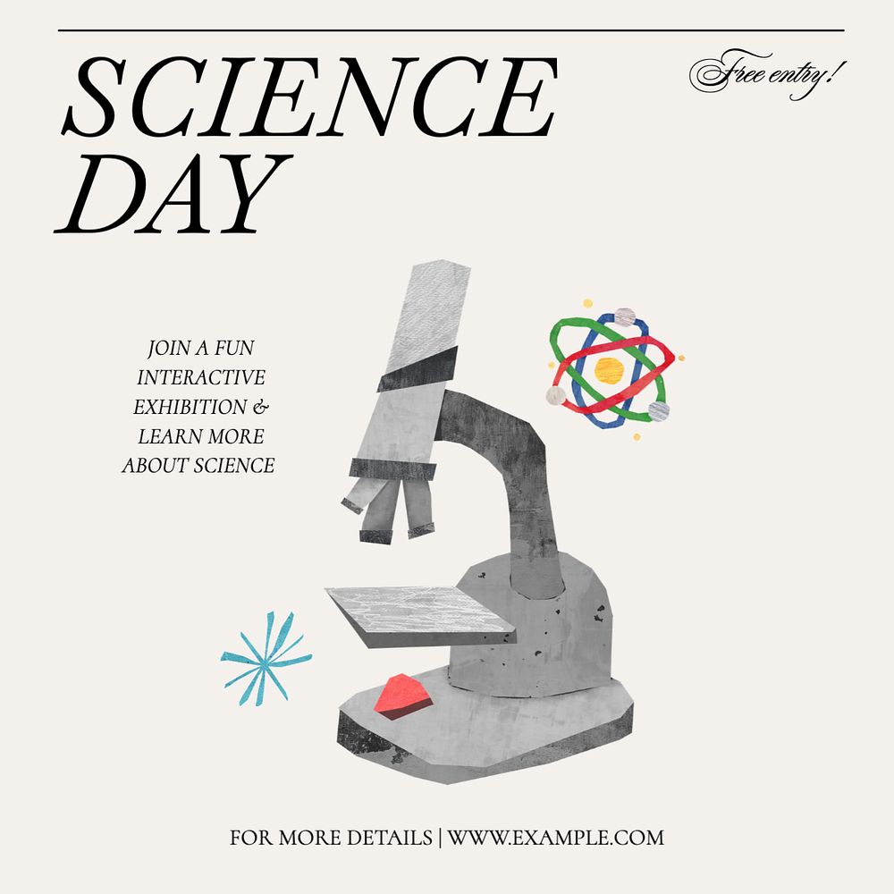 Science day exhibition Instagram post template, editable text