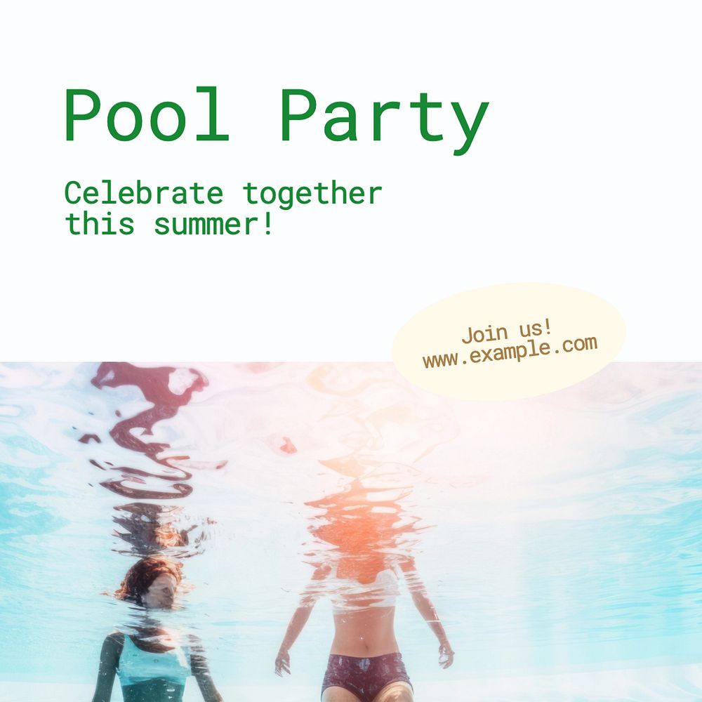 Pool party Instagram post template, editable text