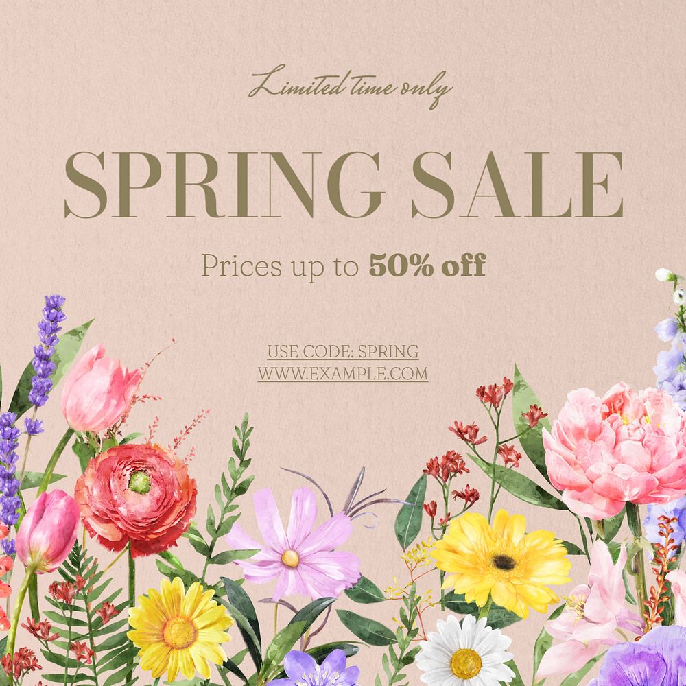 Spring sale Facebook post template, editable design