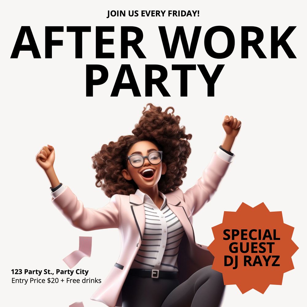 After work party Instagram post template, editable text