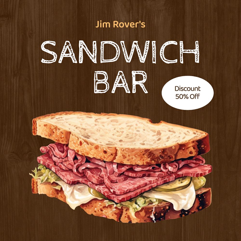 Sandwich bar Instagram post template, editable text