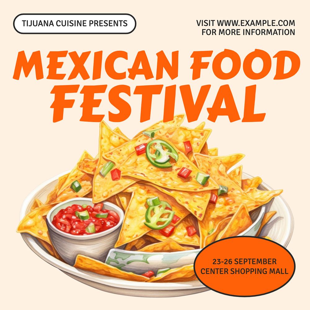 Mexican food festival Instagram post template, editable text