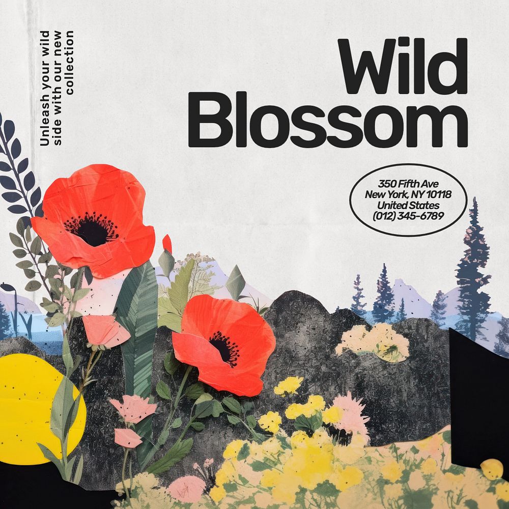 Wild blossom Instagram post template, editable text