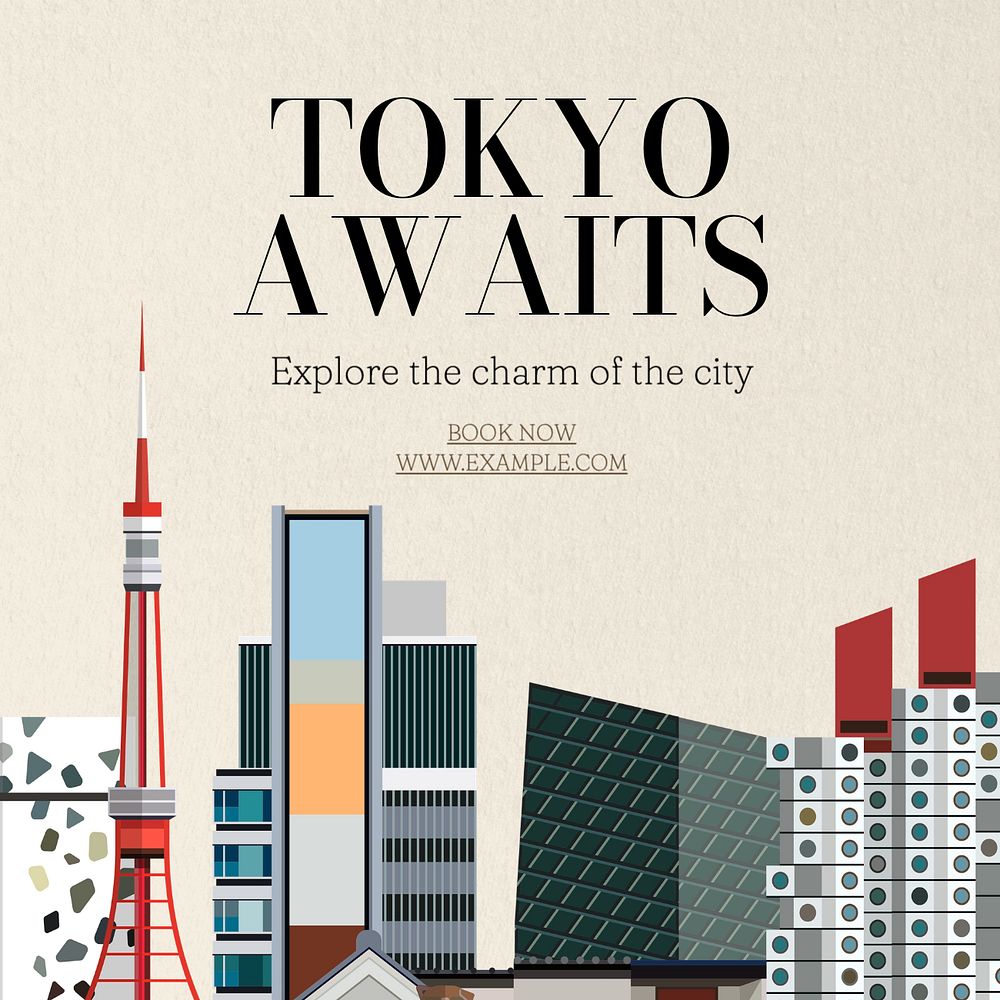 Tokyo awaits Facebook post template, editable design