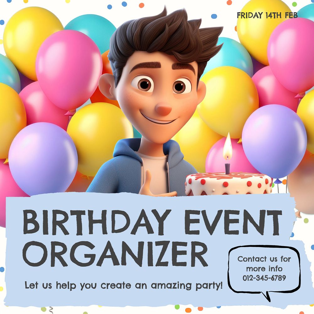 Birthday organizer, Instagram post template, editable text