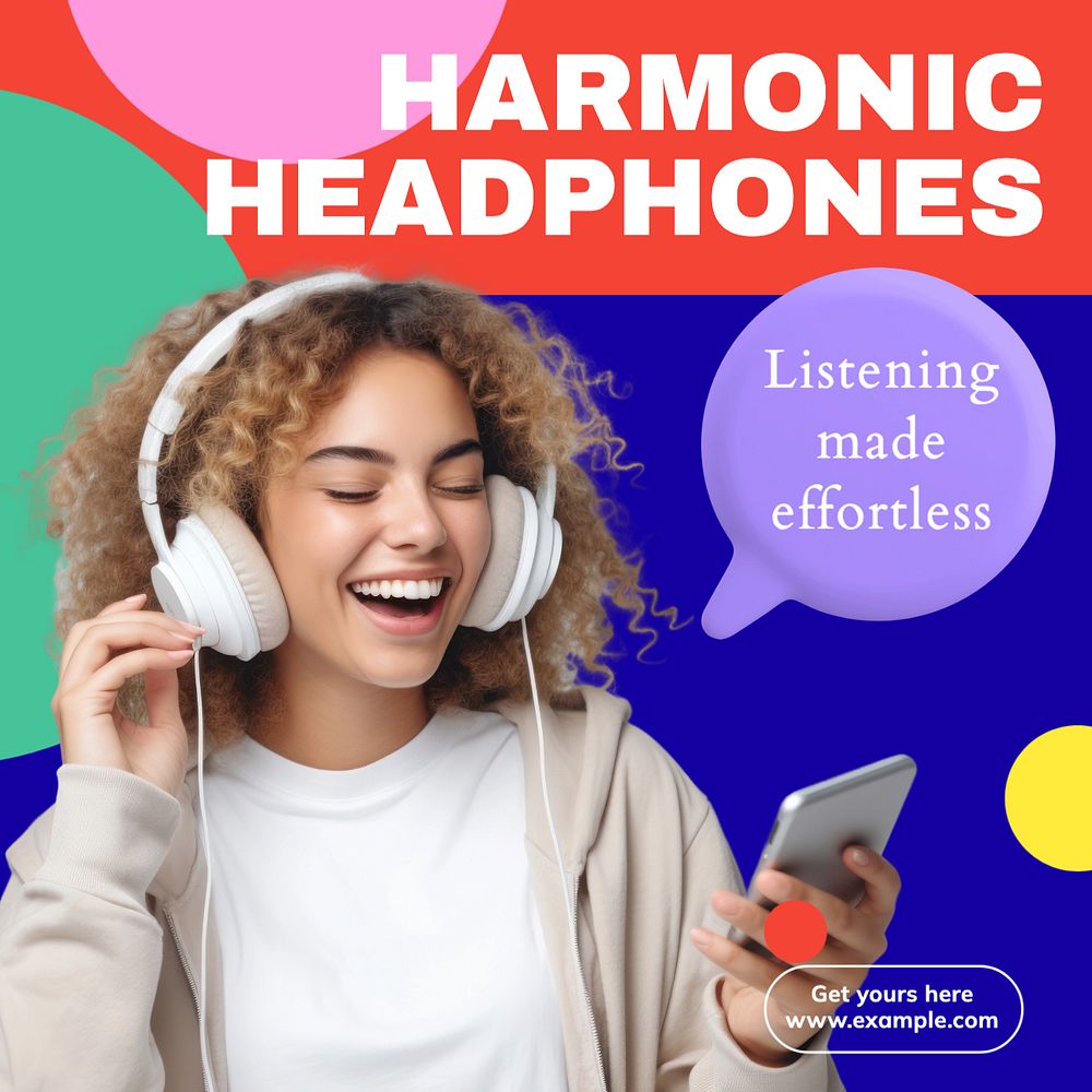 Headphones Instagram post template, editable text