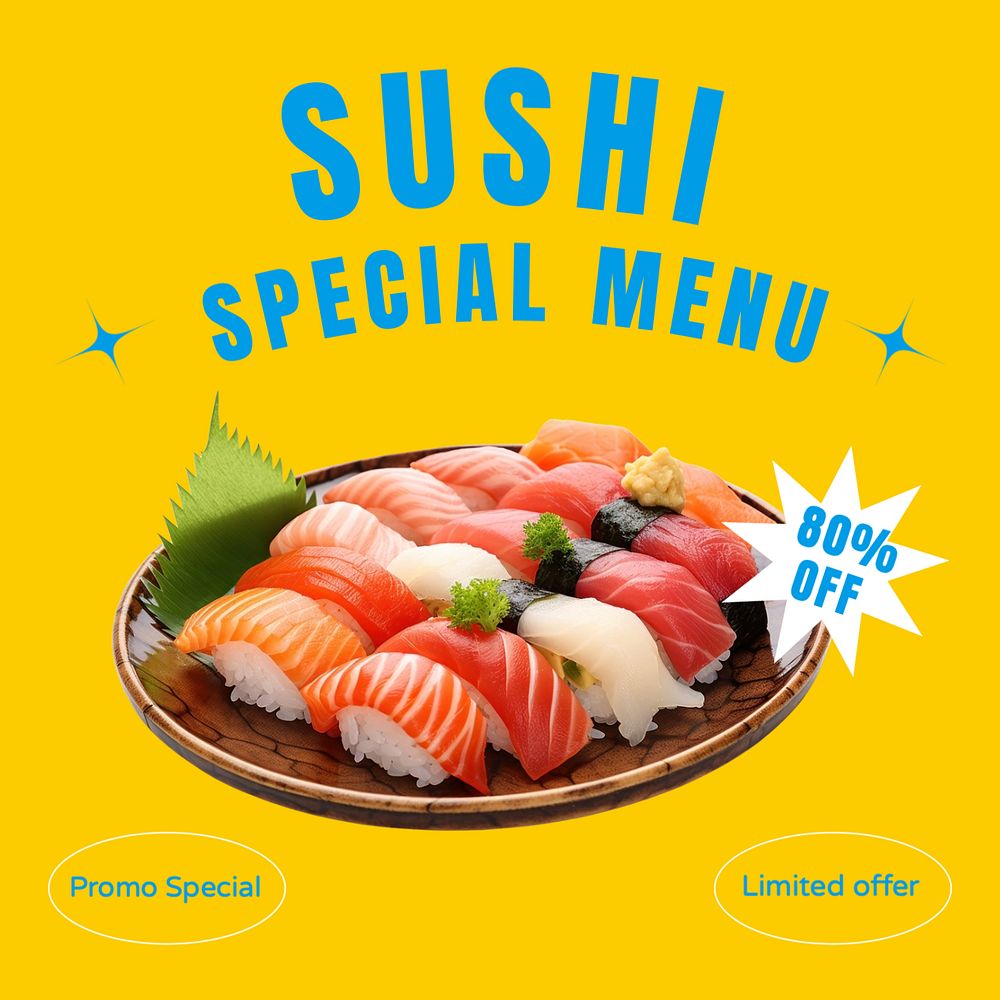 Sushi special menu Instagram post template, editable text