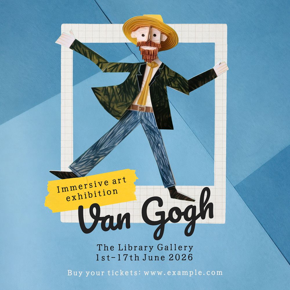 Van Gogh exhibition Instagram post template, editable text