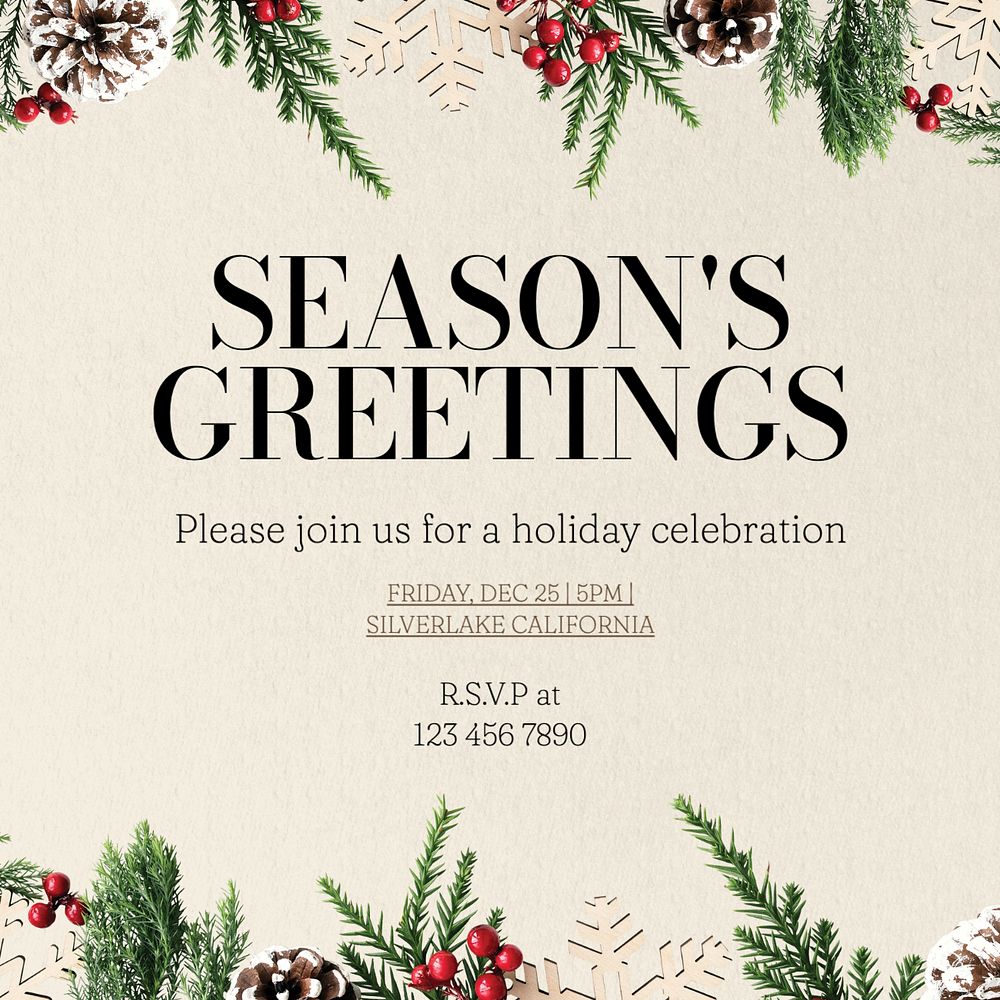 Season's greetings Facebook post template, editable design