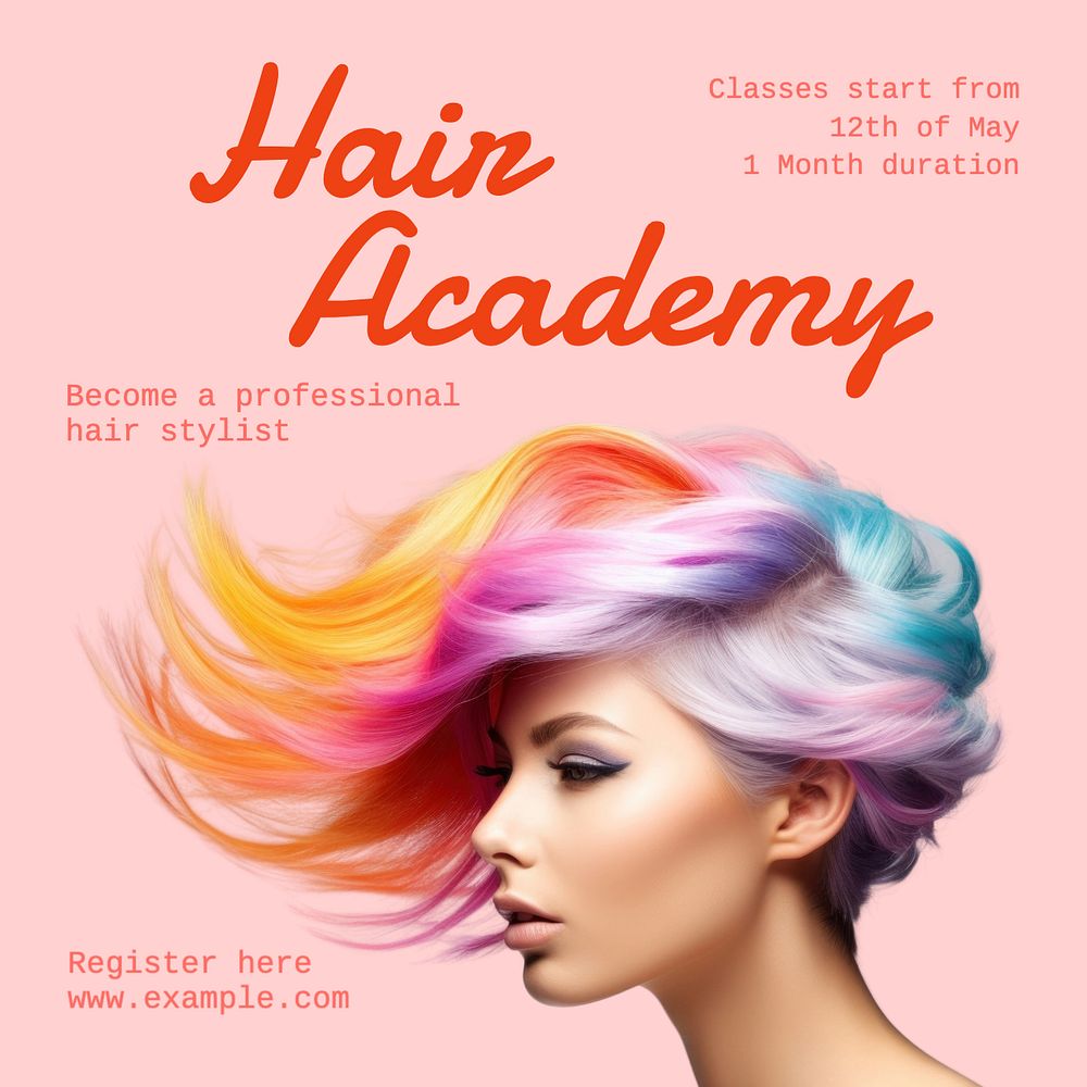 Hair academy Instagram post template, editable text