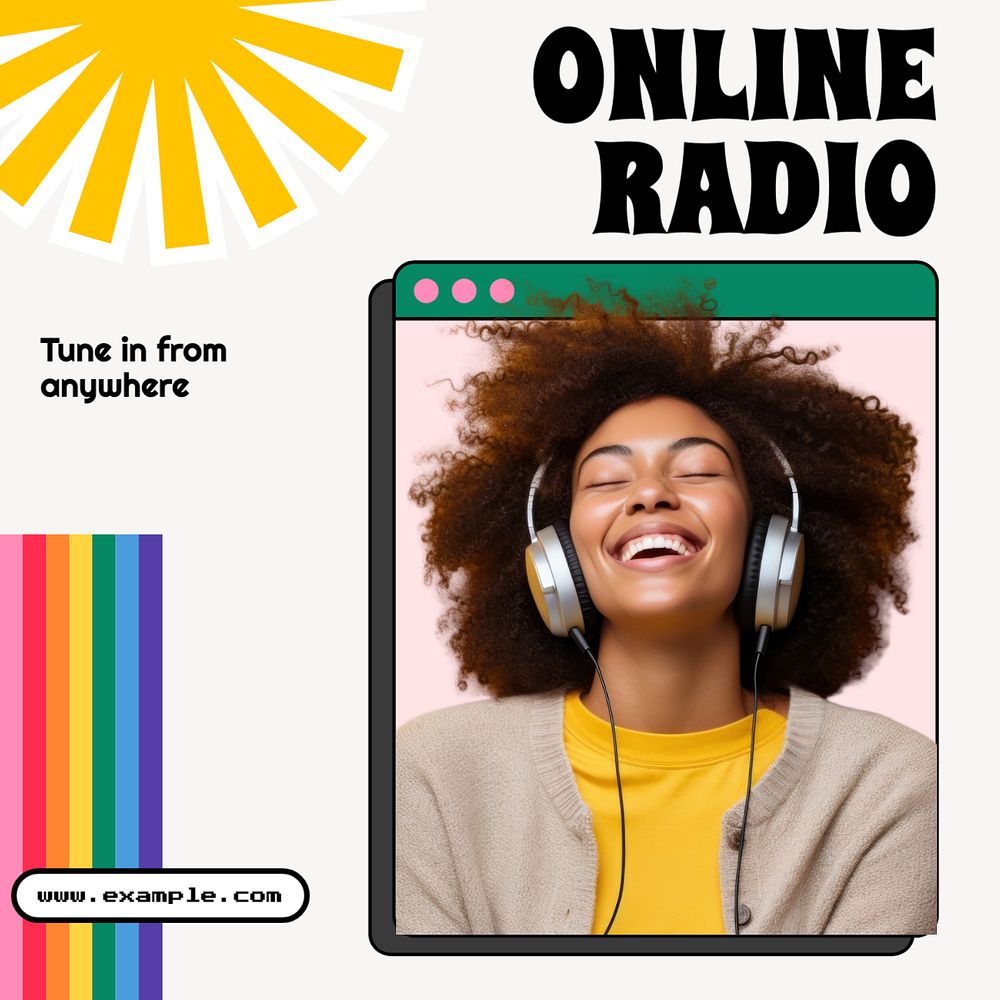 Online radio Instagram post template, editable text