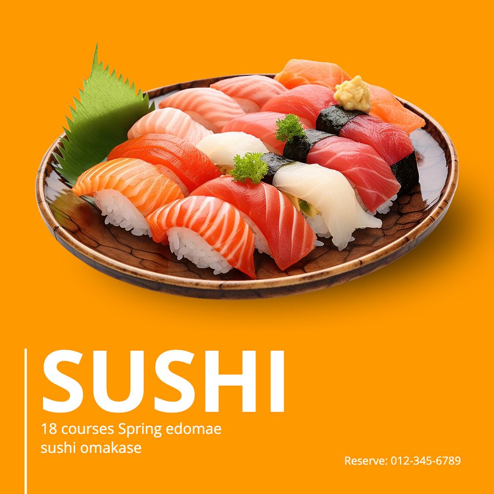 Sushi omakase Instagram post template, editable text