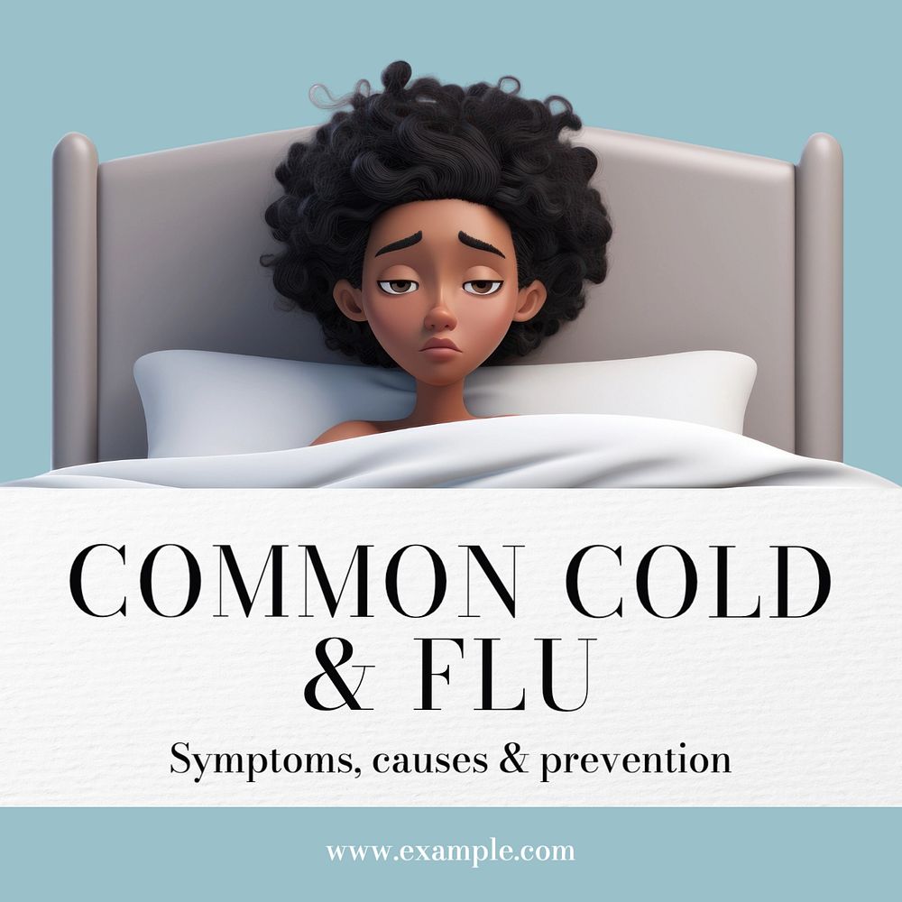 Common cold & flu Instagram post template, editable text