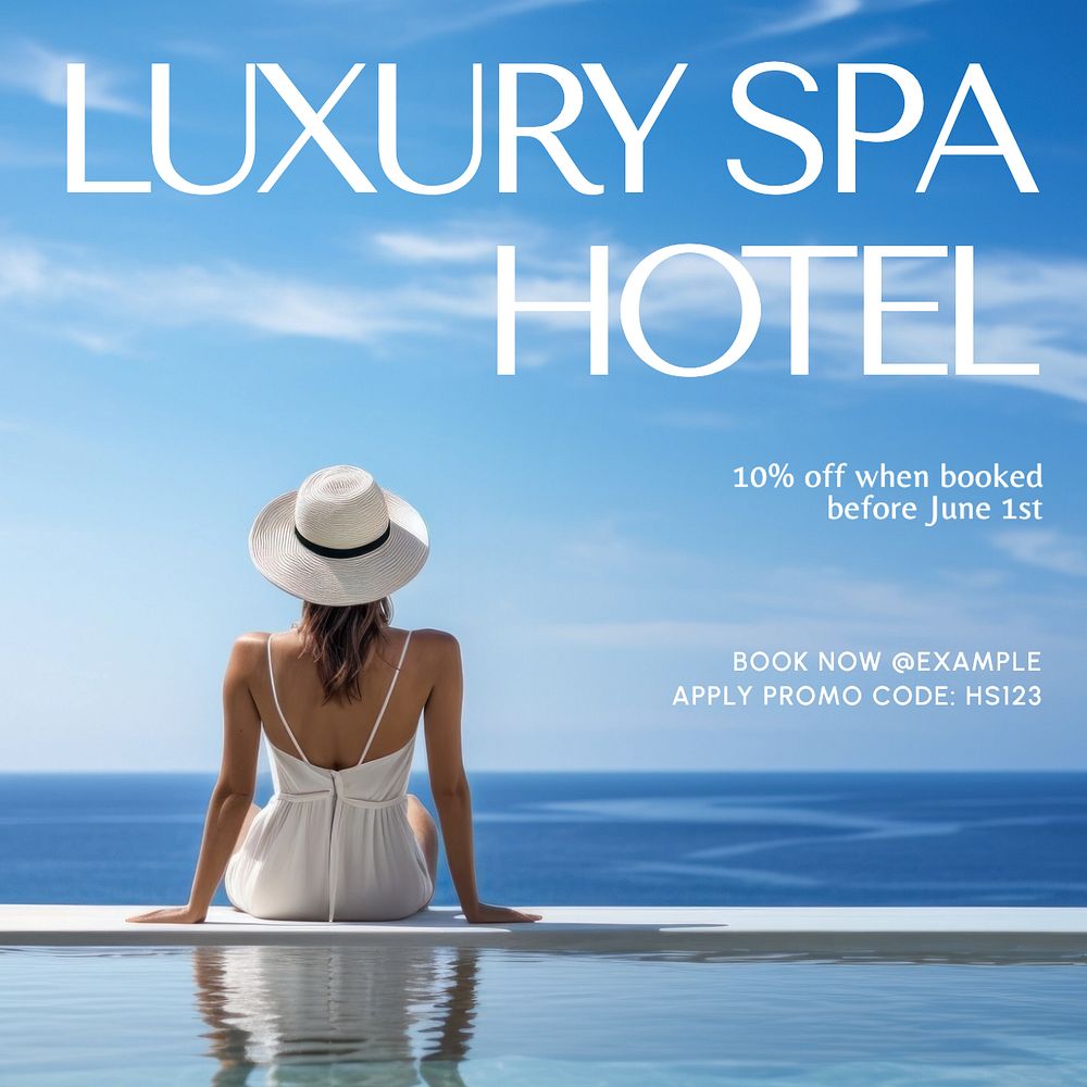 Luxury spa hotel Instagram post template, editable text