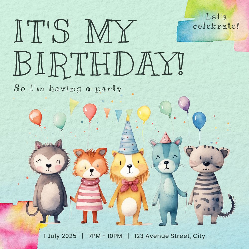 Birthday party Instagram post template, editable text