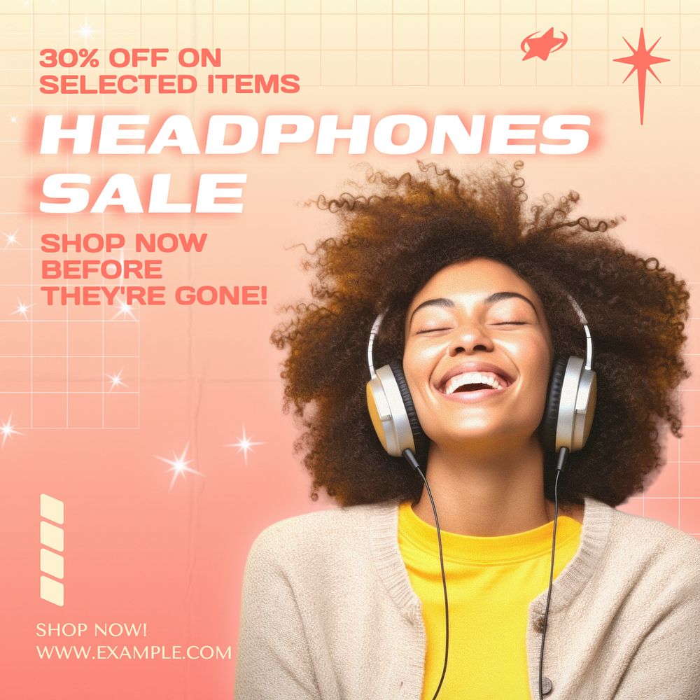 Headphones sale Instagram post template, editable text