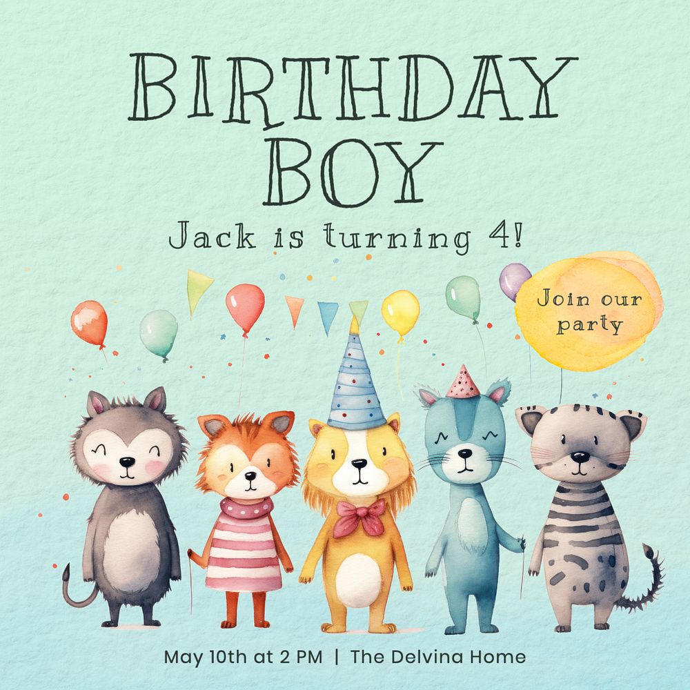 Birthday boy Instagram post template, editable text