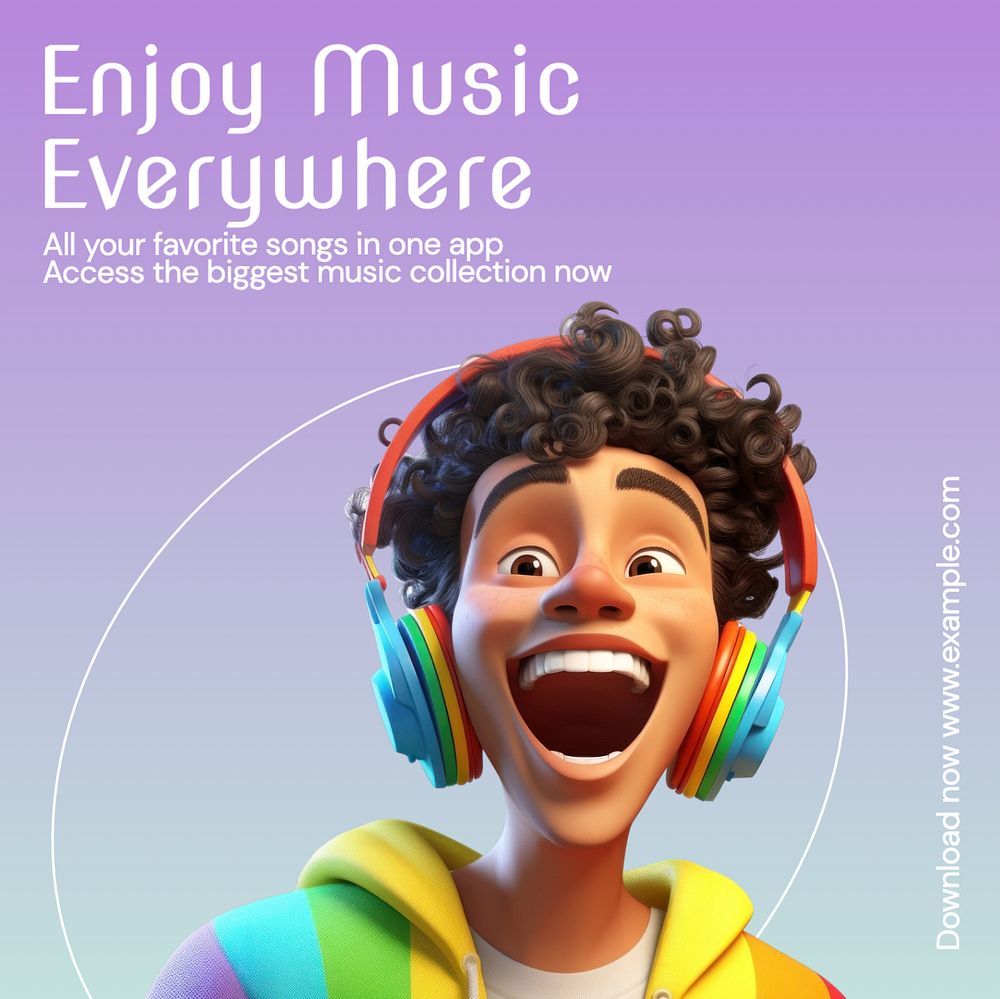 Music everywhere Instagram post template, editable text