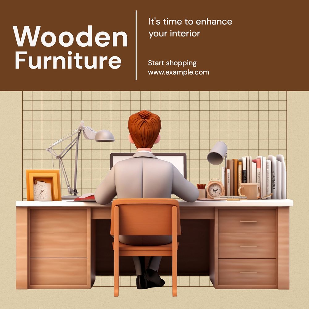 Wooden furniture Instagram post template, editable text