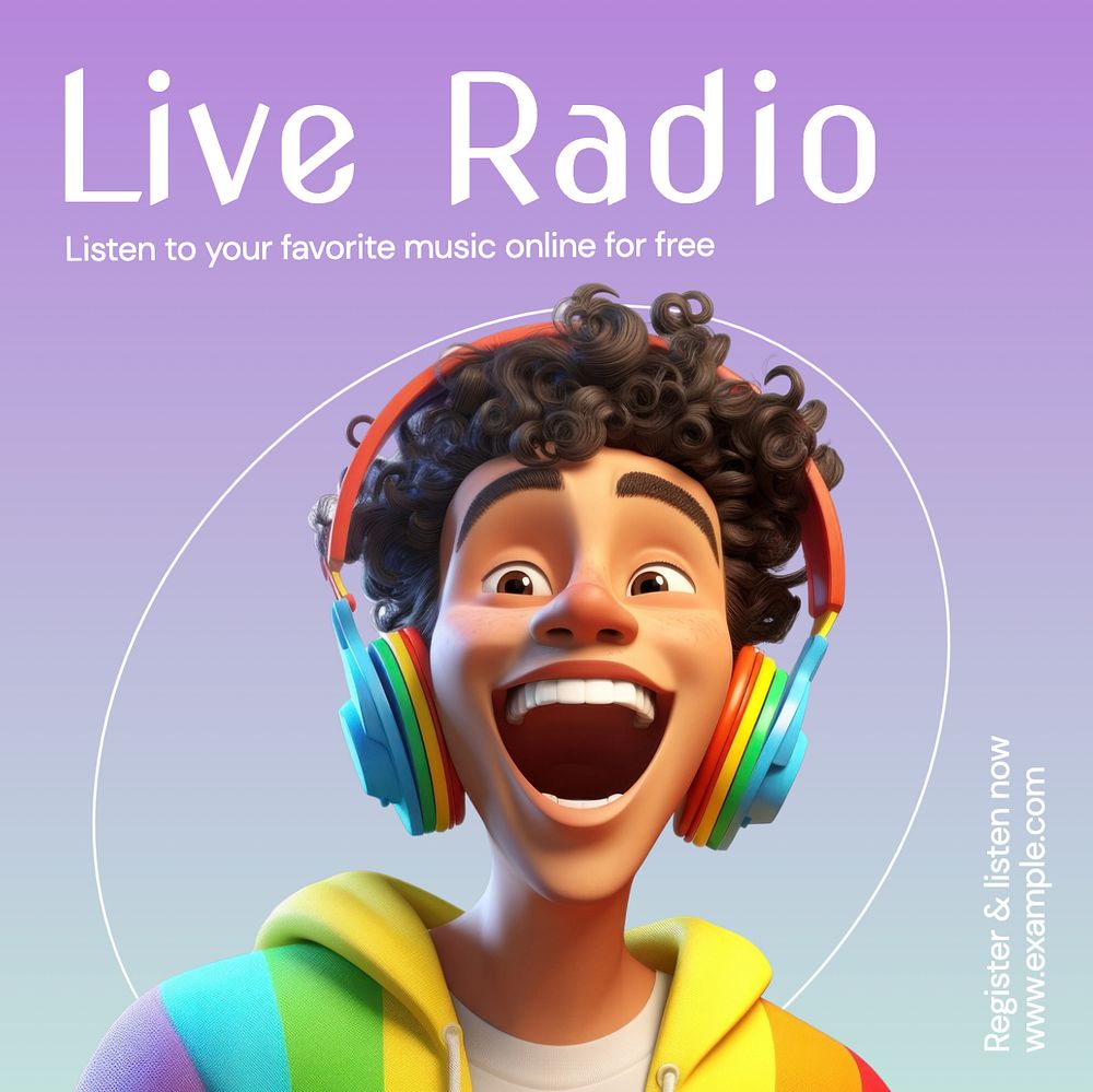 Live radio Instagram post template, editable text