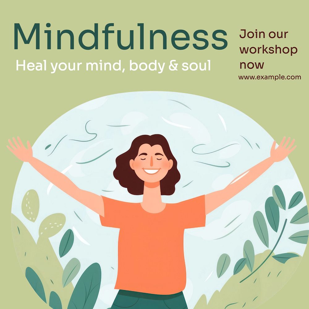 Mindfulness workshop Instagram post template, editable text