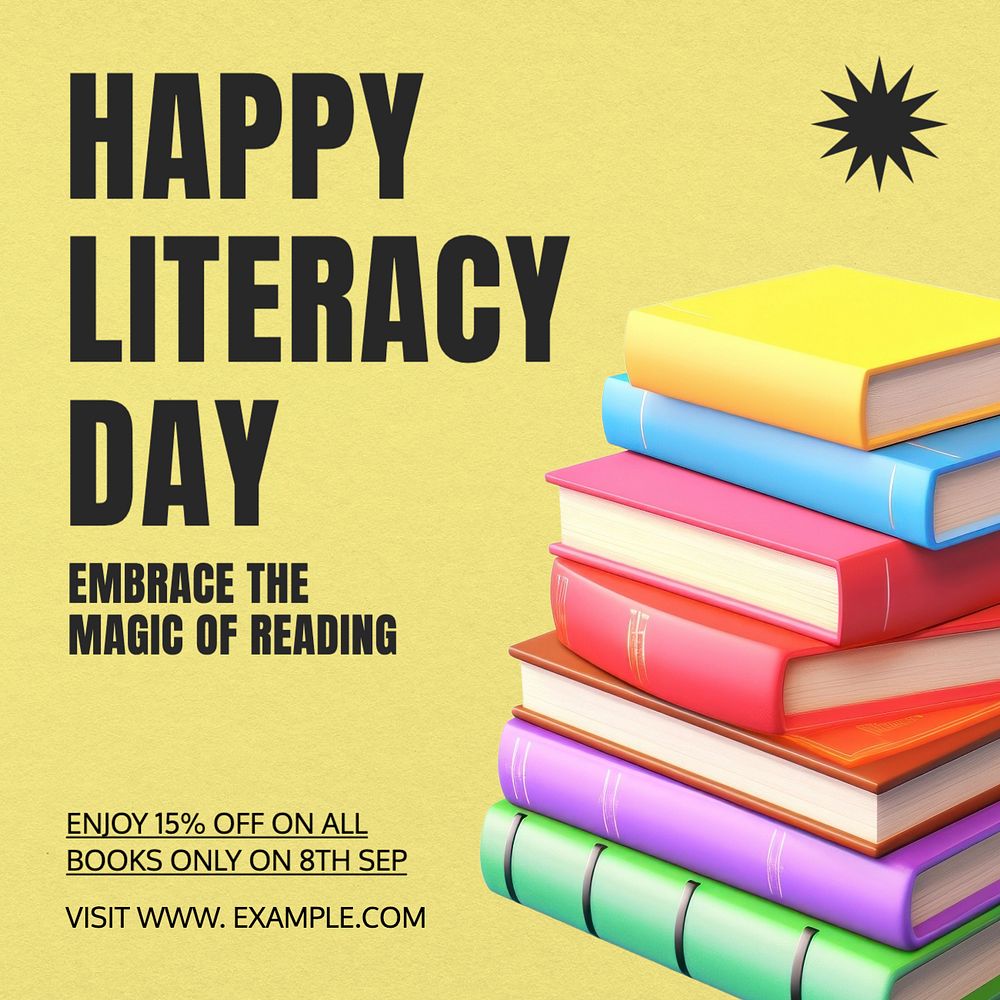 Happy literacy day Instagram post template, editable text