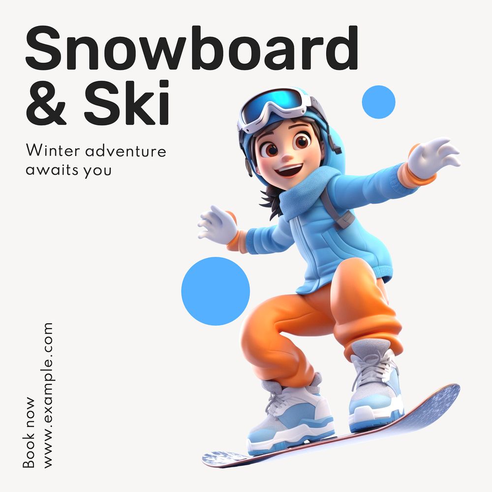 Snowboard & Ski Instagram post template, editable text