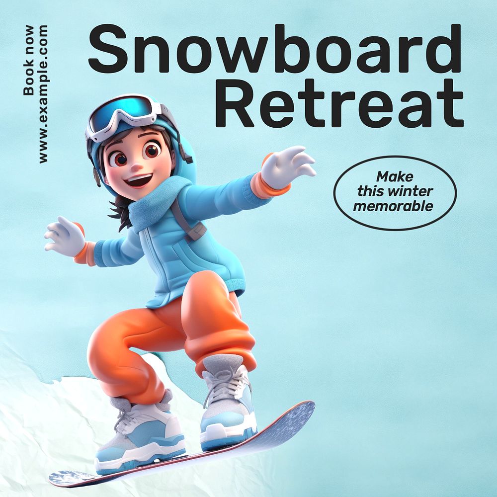 Snowboard retreat Instagram post template, editable text