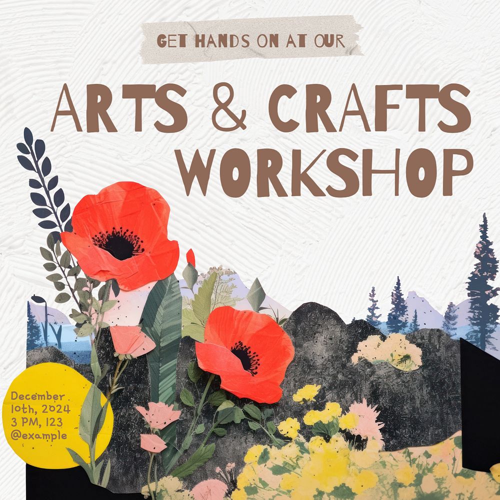 Art crafts workshop Instagram post template, editable text