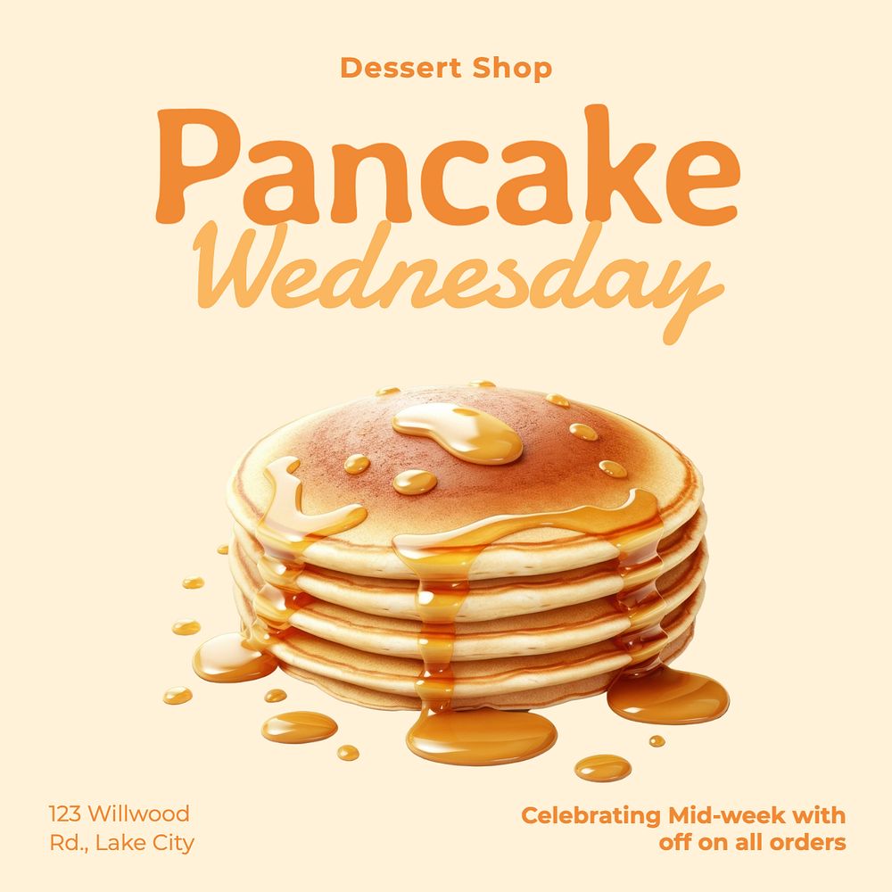 Pancake wednesday Instagram post template, editable text