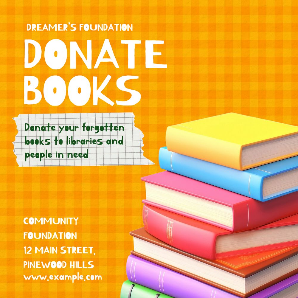 Book donation Instagram post template, editable text