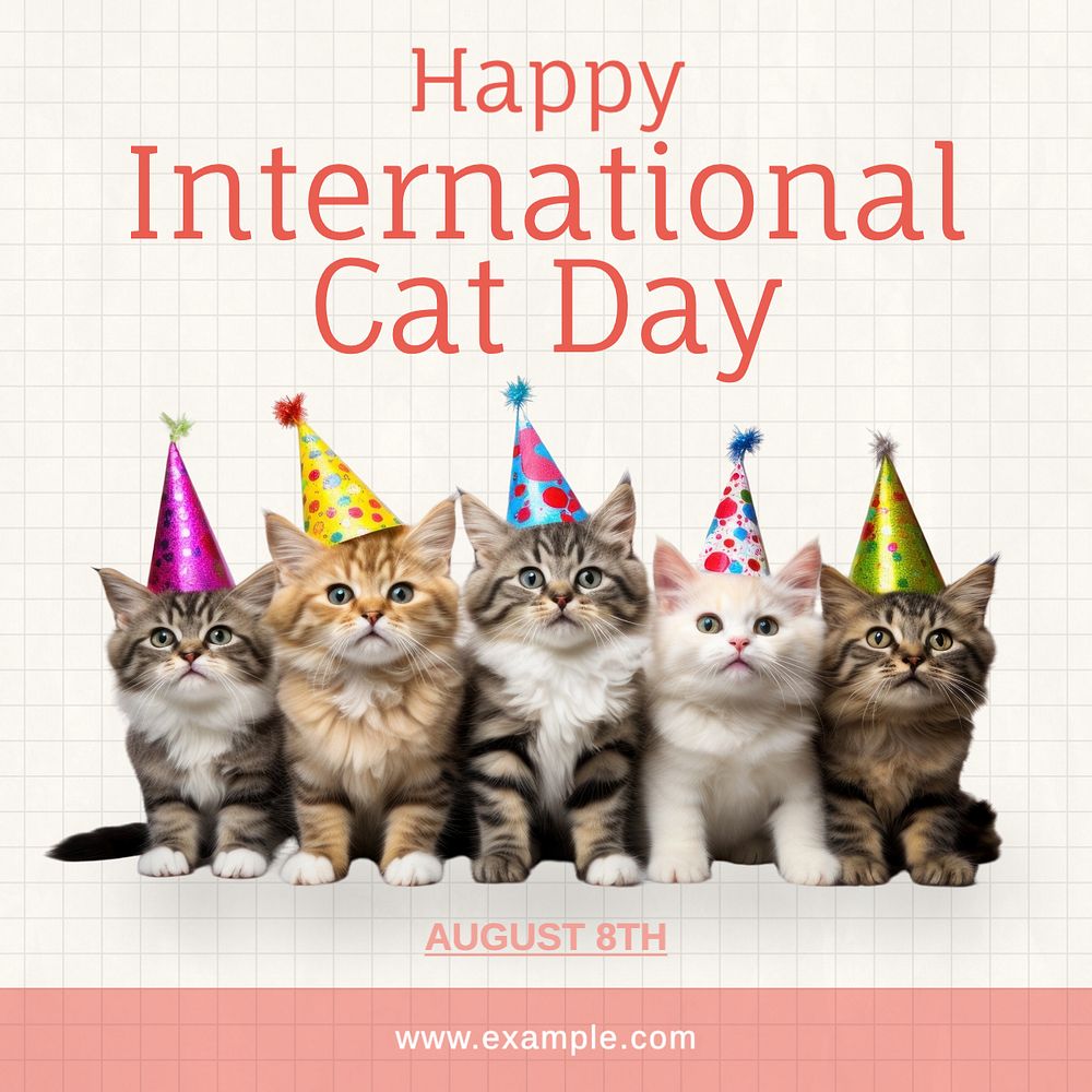 International cat day Instagram post template, editable text