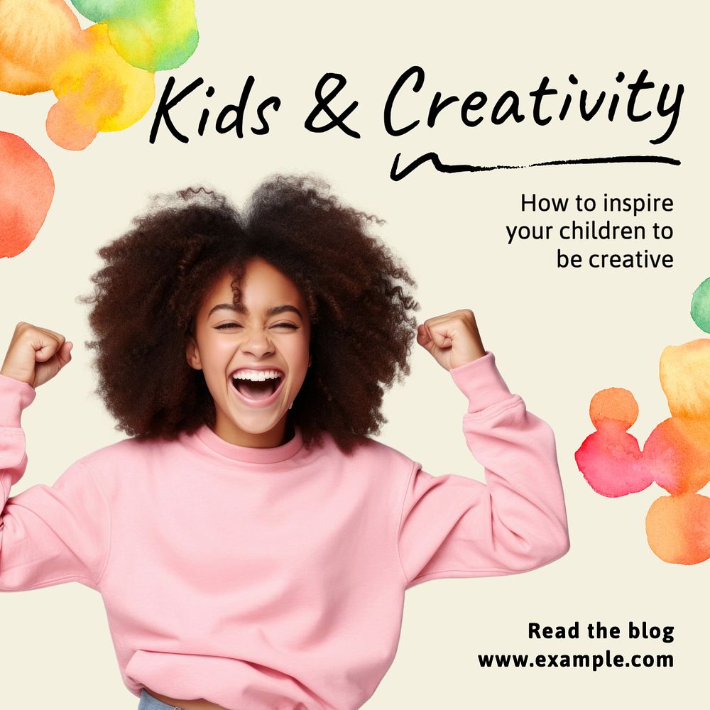 Kids & creativity Instagram post template, editable text